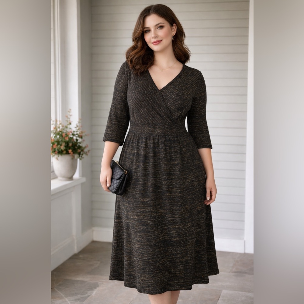 Lane Bryant 14/16 Metallic Gold & Black Sweater Dress